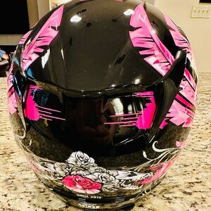 Black and Pink Feather Motorcycle Helmet